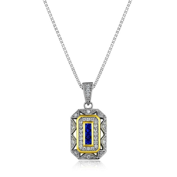 Vintage Sapphire & Diamond Pendant, Art Deco Design, 925 Silver