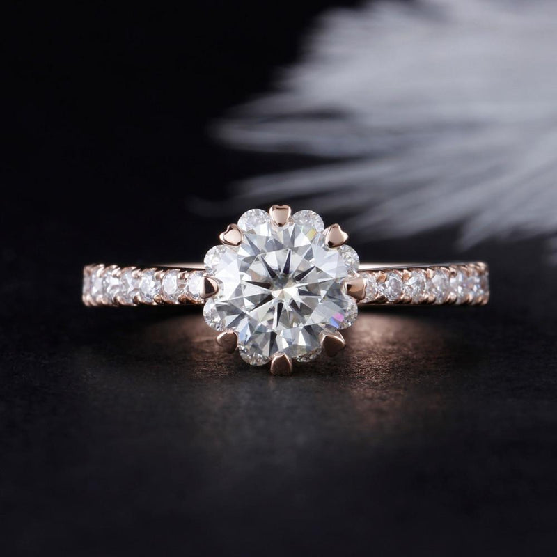 1.00ct Round Cut Moissanite, Classic Engagement Ring, Available in 14kt or 18kt Rose Gold