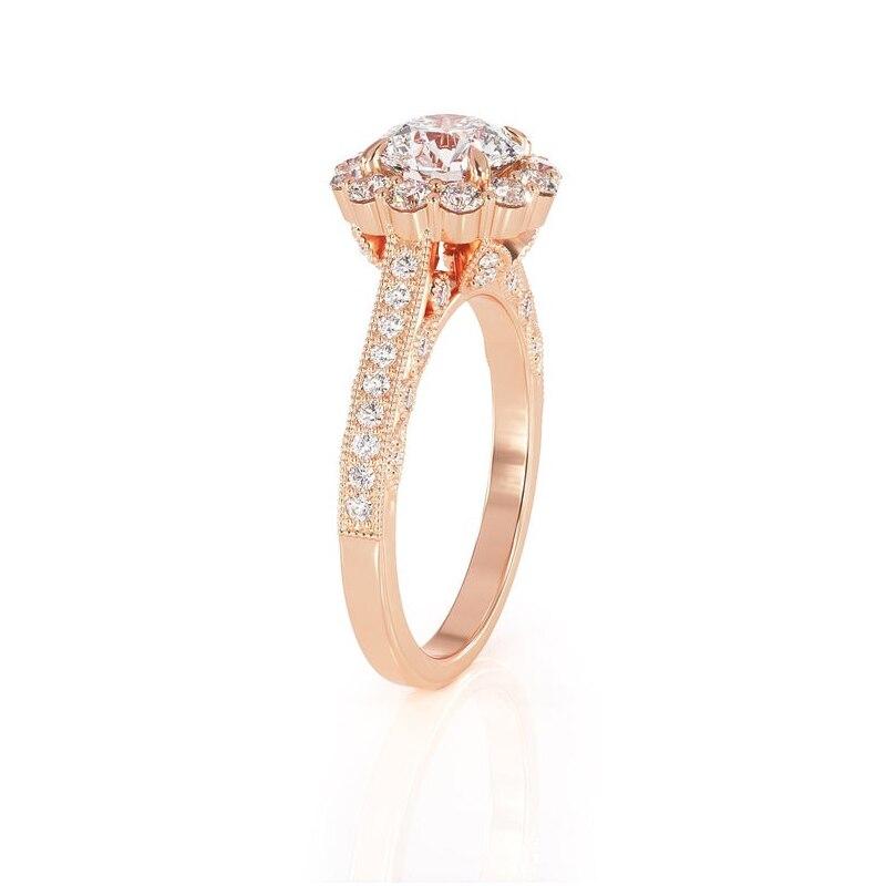 1.00ct Round Cut Moissanite Engagement Ring, Vintage Halo Design, 14Kt 585 Rose Gold