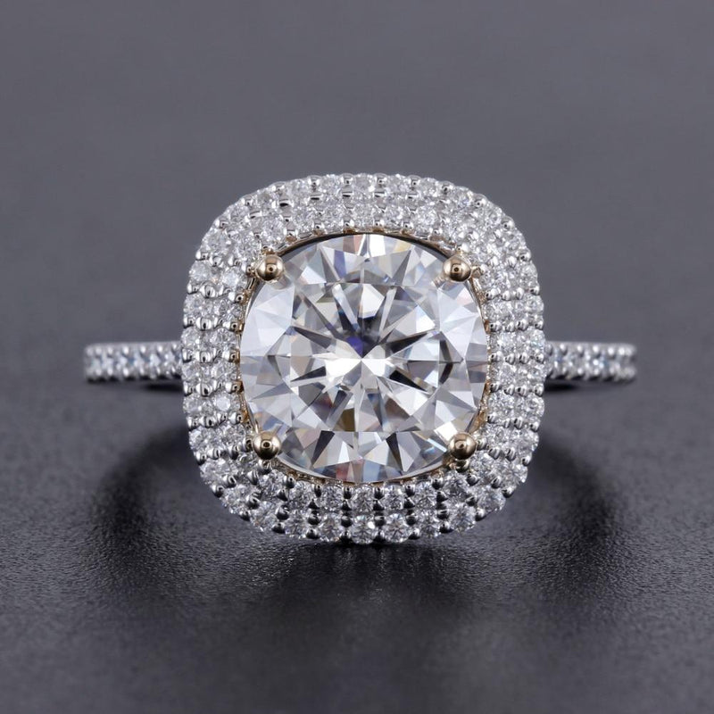 3.00ct Cushion Cut Moissanite, Classic Halo Engagement Ring, 14Kt 585 White Gold