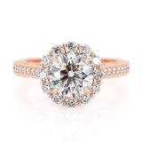 1.00ct Round Cut Moissanite Engagement Ring, Vintage Halo Design, 14Kt 585 Rose Gold