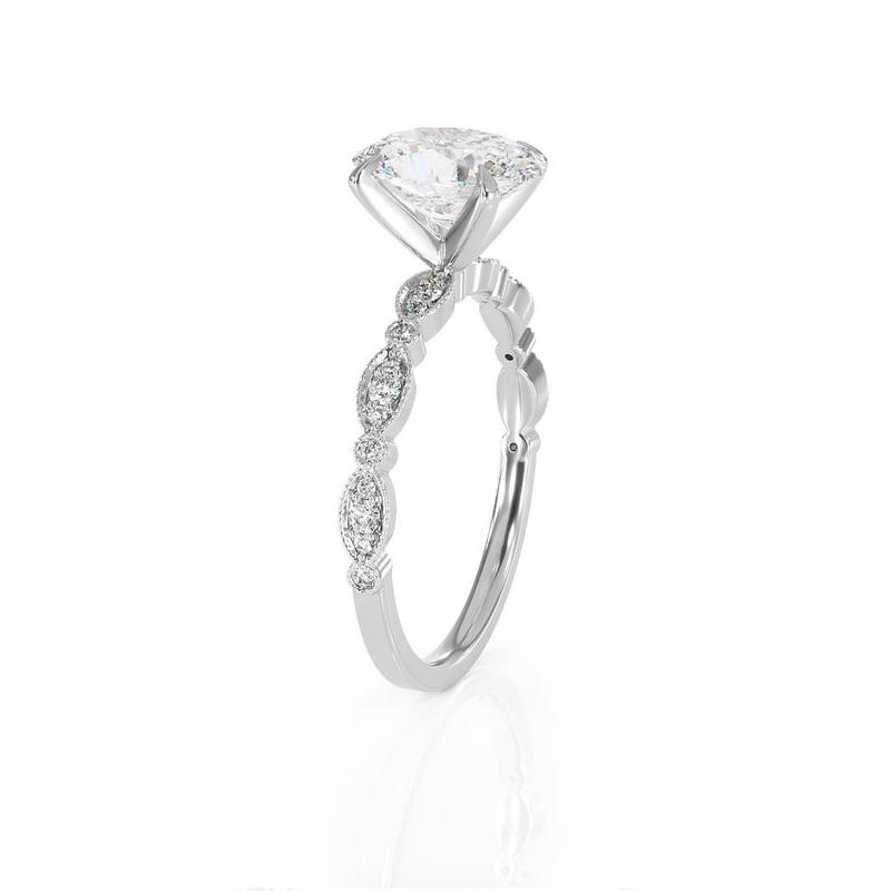 1.00ct Oval Cut Moissanite Engagement Ring, Art Deco Vintage Style, 14Kt 585 White Gold