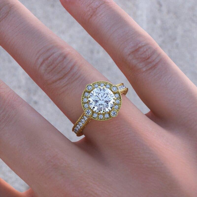 1.50ct Round Cut Moissanite Engagement Ring, Vintage Design, 14Kt 585 Yellow Gold