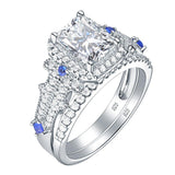 3.25ct Radiant Cut Diamond Ring Set, Bridal Rings, 925 Sterling Silver