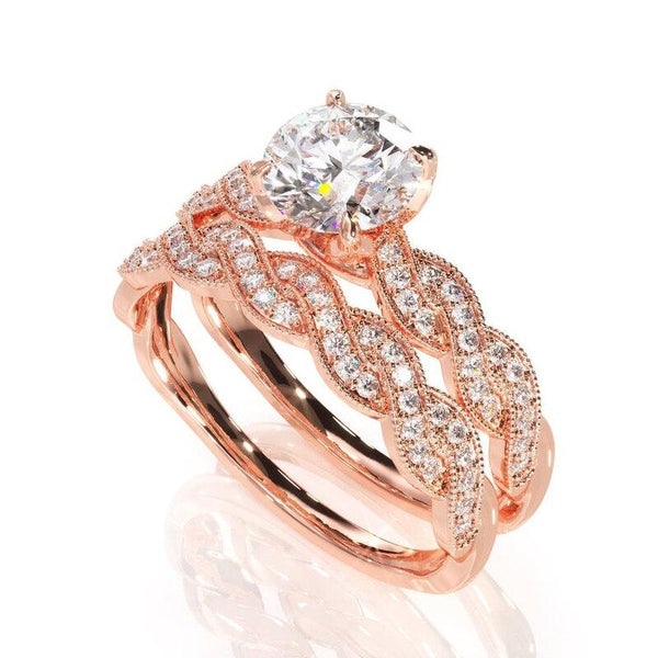 1.00ct Round Cut Moissanite Engagement Ring & Wedding Band Set, 14Kt 585 Rose Gold