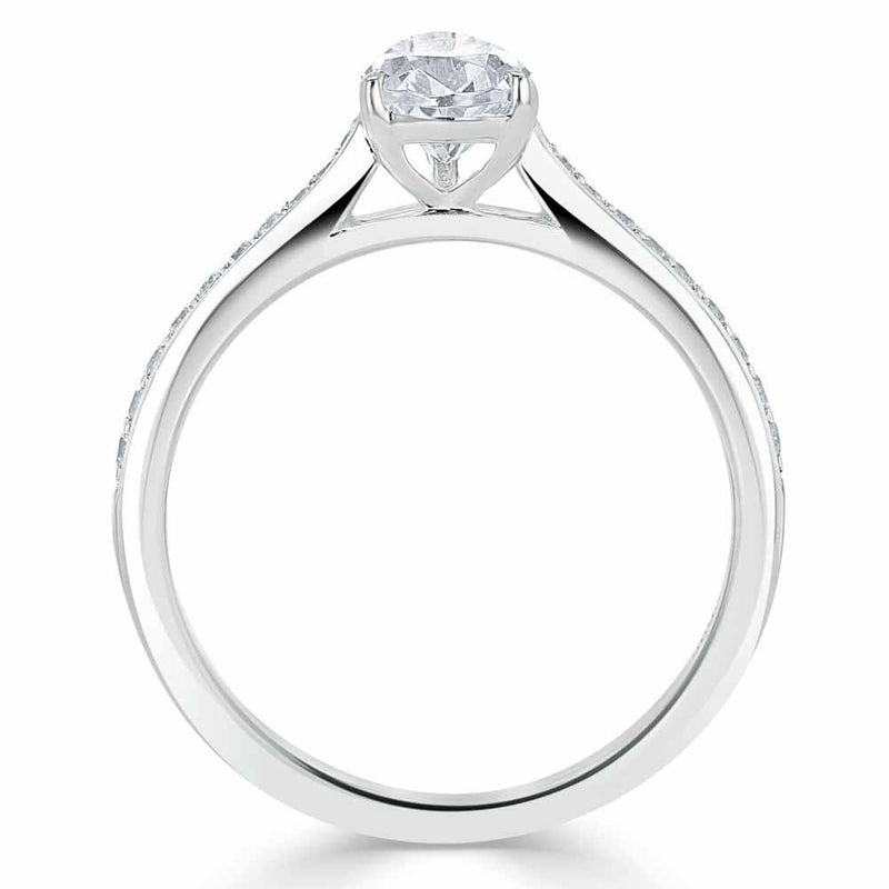 1.20ct Pear Cut Moissanite Engagement Ring, Classic Style, Available in White Gold, Platinum, Rose Gold or Yellow Gold