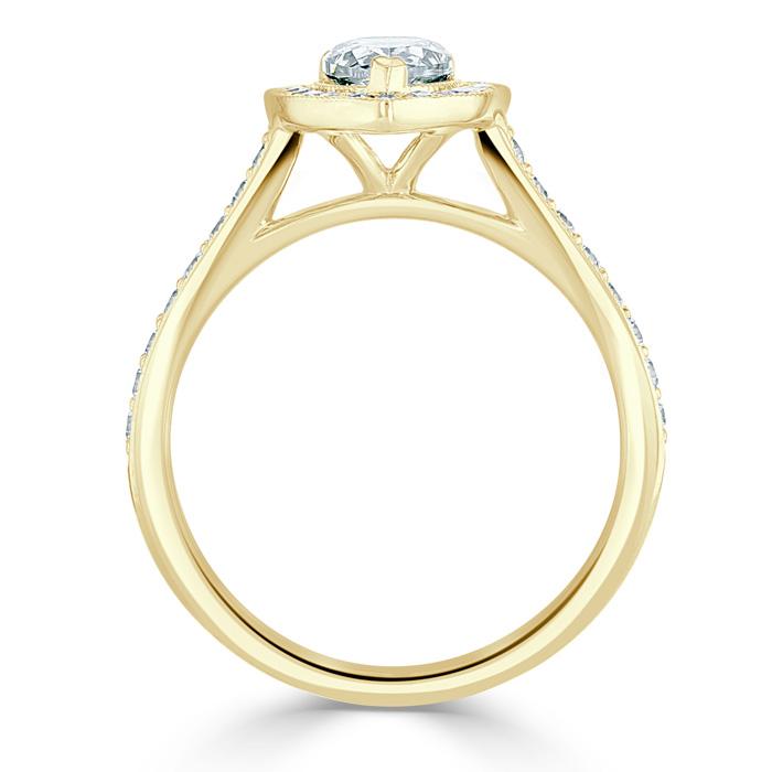 1.40ct Pear Cut Moissanite Engagement Ring, Classic Halo, Available in White Gold, Platinum, Rose Gold or Yellow Gold