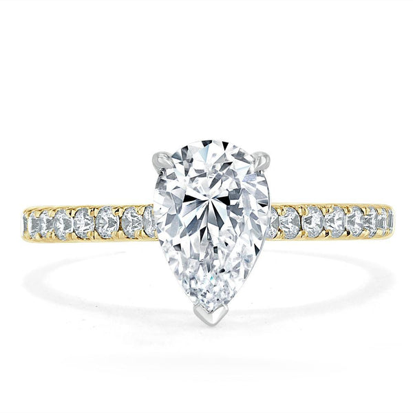 1.25ct Pear Cut Moissanite Engagement Ring, Classic Style, Available in White Gold, Platinum, Rose Gold or Yellow Gold