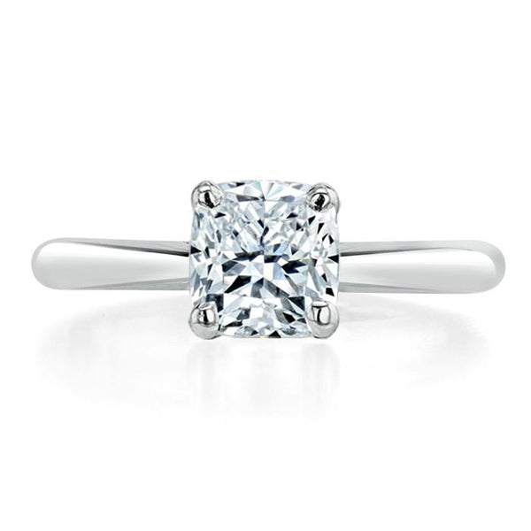 1.00ct  Cushion Cut Moissanite Engagement Ring, Classic Style,  Available in White Gold, Platinum, Rose Gold or Yellow Gold