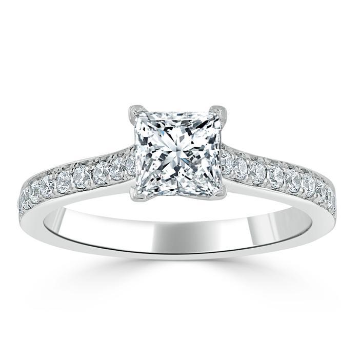 1.00ct  Princess Cut Moissanite Engagement Ring, Classic Style,  Available in White Gold, Platinum, Rose Gold or Yellow Gold