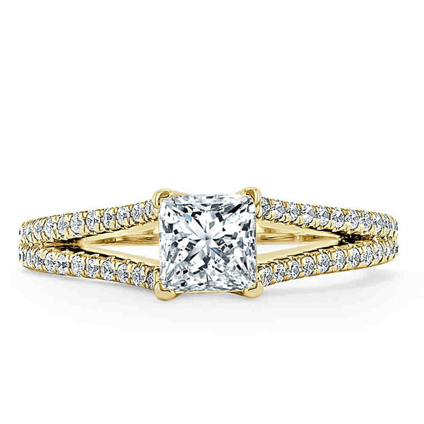 1.35ct  Princess Cut Moissanite Engagement Ring, Split Shank,  Available in White Gold, Platinum, Rose Gold or Yellow Gold