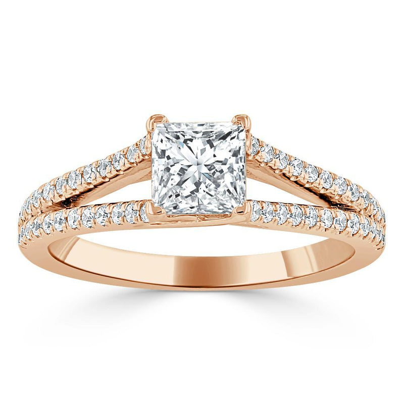 1.35ct  Princess Cut Moissanite Engagement Ring, Split Shank,  Available in White Gold, Platinum, Rose Gold or Yellow Gold