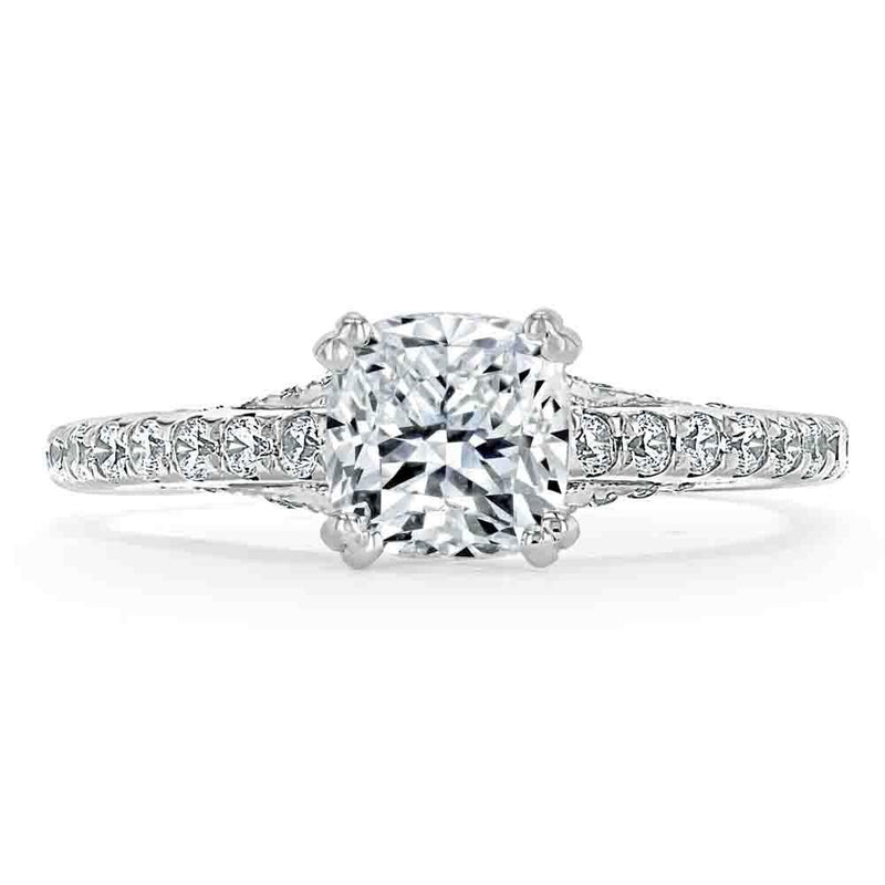 1.40ct  Cushion Cut Moissanite Engagement Ring, Tiffany Style,  Available in White Gold, Platinum, Rose Gold or Yellow Gold