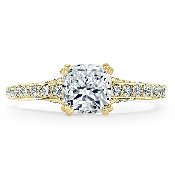 1.40ct  Cushion Cut Moissanite Engagement Ring, Tiffany Style,  Available in White Gold, Platinum, Rose Gold or Yellow Gold