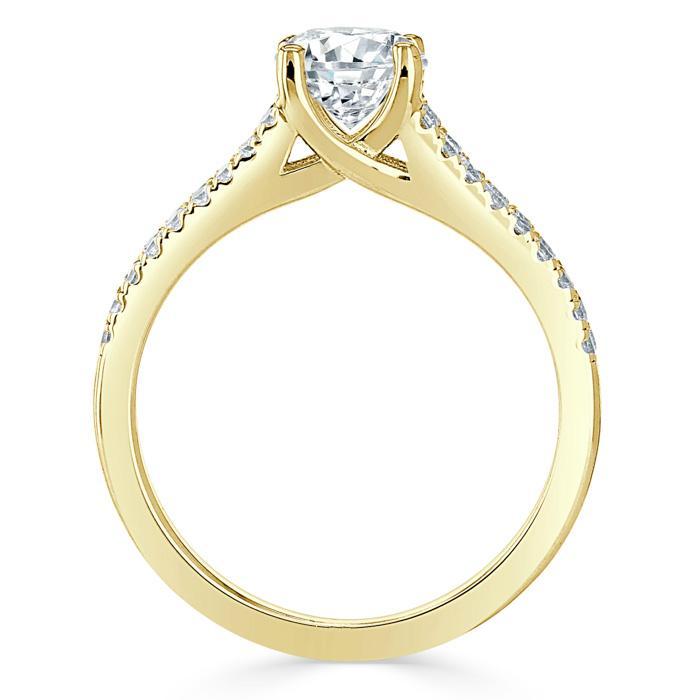 1.35ct  Cushion Cut Moissanite Engagement Ring, Split Shank,  Available in White Gold, Platinum, Rose Gold or Yellow Gold