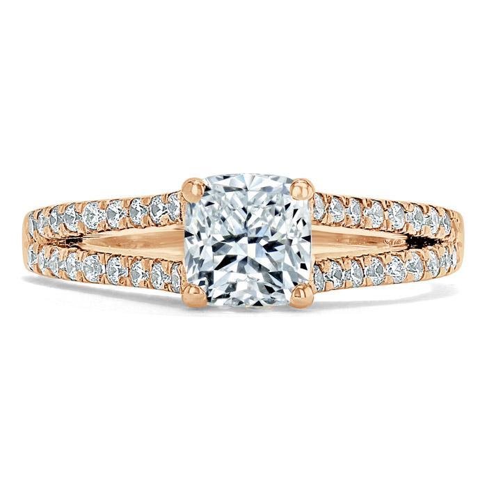 1.35ct  Cushion Cut Moissanite Engagement Ring, Split Shank,  Available in White Gold, Platinum, Rose Gold or Yellow Gold