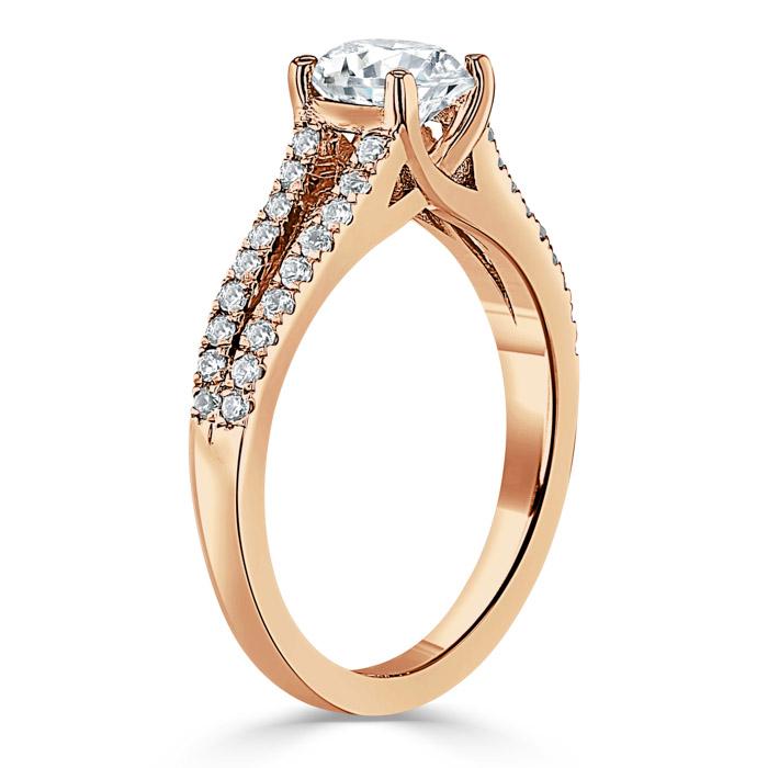 1.35ct  Cushion Cut Moissanite Engagement Ring, Split Shank,  Available in White Gold, Platinum, Rose Gold or Yellow Gold