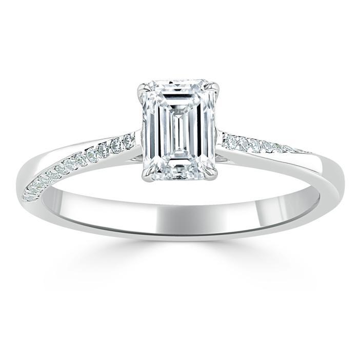 1.00ct  Emerald Cut Moissanite Engagement Ring, Classic Style,  Available in White Gold, Platinum, Rose Gold or Yellow Gold