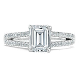 1.35ct  Emerald Cut Moissanite Engagement Ring, Split Shank,  Available in White Gold, Platinum, Rose Gold or Yellow Gold