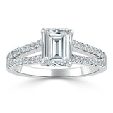 1.35ct  Emerald Cut Moissanite Engagement Ring, Split Shank,  Available in White Gold, Platinum, Rose Gold or Yellow Gold