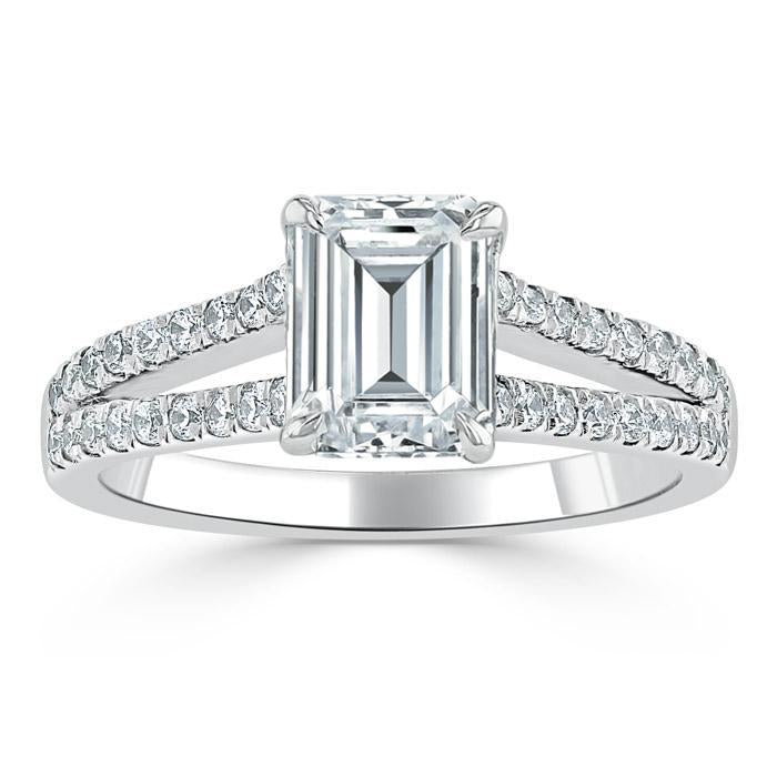 1.35ct  Emerald Cut Moissanite Engagement Ring, Split Shank,  Available in White Gold, Platinum, Rose Gold or Yellow Gold