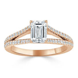 1.35ct  Emerald Cut Moissanite Engagement Ring, Split Shank,  Available in White Gold, Platinum, Rose Gold or Yellow Gold