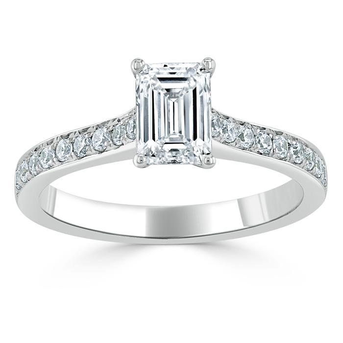 1.20ct  Emerald Cut Moissanite Engagement Ring, Classic Style,  Available in White Gold, Platinum, Rose Gold or Yellow Gold