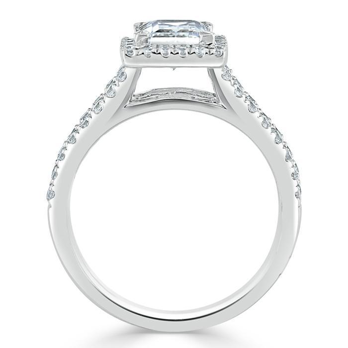 1.60ct  Princess Cut Moissanite Engagement Ring, Classic Halo with Split Shank,  Available in White Gold, Platinum, Rose Gold or Yellow Gold