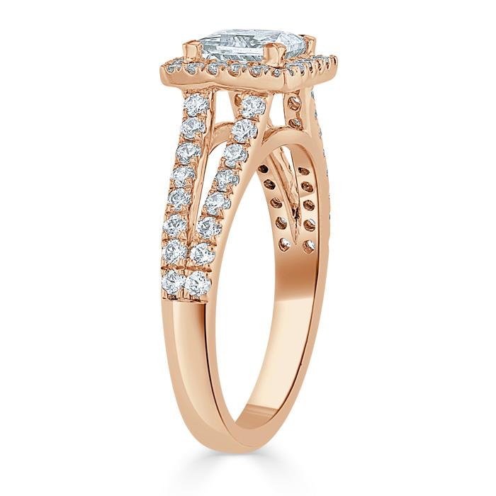 1.60ct  Princess Cut Moissanite Engagement Ring, Classic Halo with Split Shank,  Available in White Gold, Platinum, Rose Gold or Yellow Gold