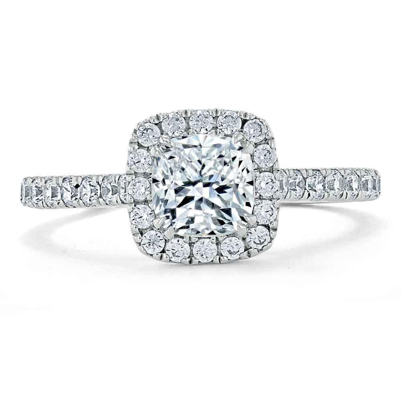 1.40ct  Cushion Cut Moissanite Halo Engagement Ring, Tiffany Style,  Available in White Gold, Platinum, Rose Gold or Yellow Gold