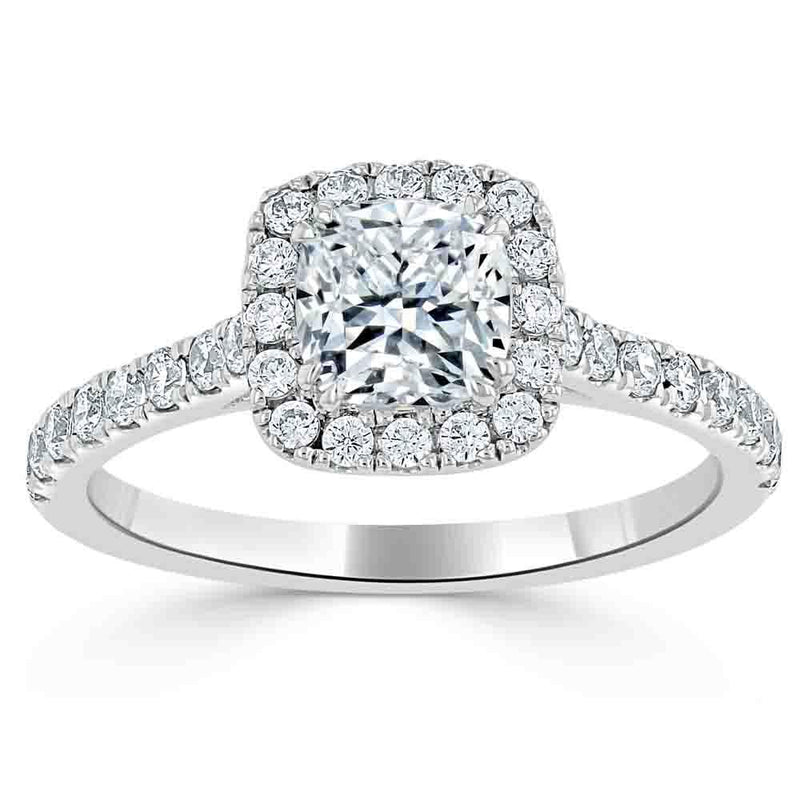 1.40ct  Cushion Cut Moissanite Halo Engagement Ring, Tiffany Style,  Available in White Gold, Platinum, Rose Gold or Yellow Gold