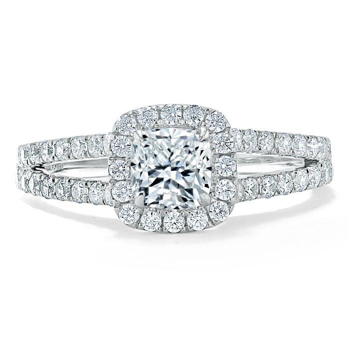 1.60ct  Cushion Cut Moissanite Engagement Ring, Classic Halo with Split Shank,  Available in White Gold, Platinum, Rose Gold or Yellow Gold