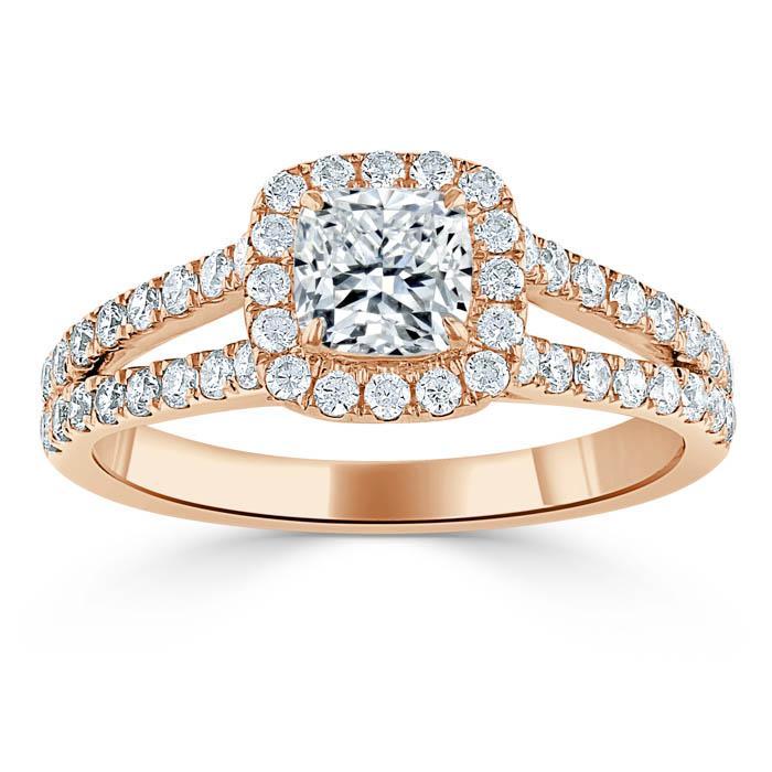 1.60ct  Cushion Cut Moissanite Engagement Ring, Classic Halo with Split Shank,  Available in White Gold, Platinum, Rose Gold or Yellow Gold