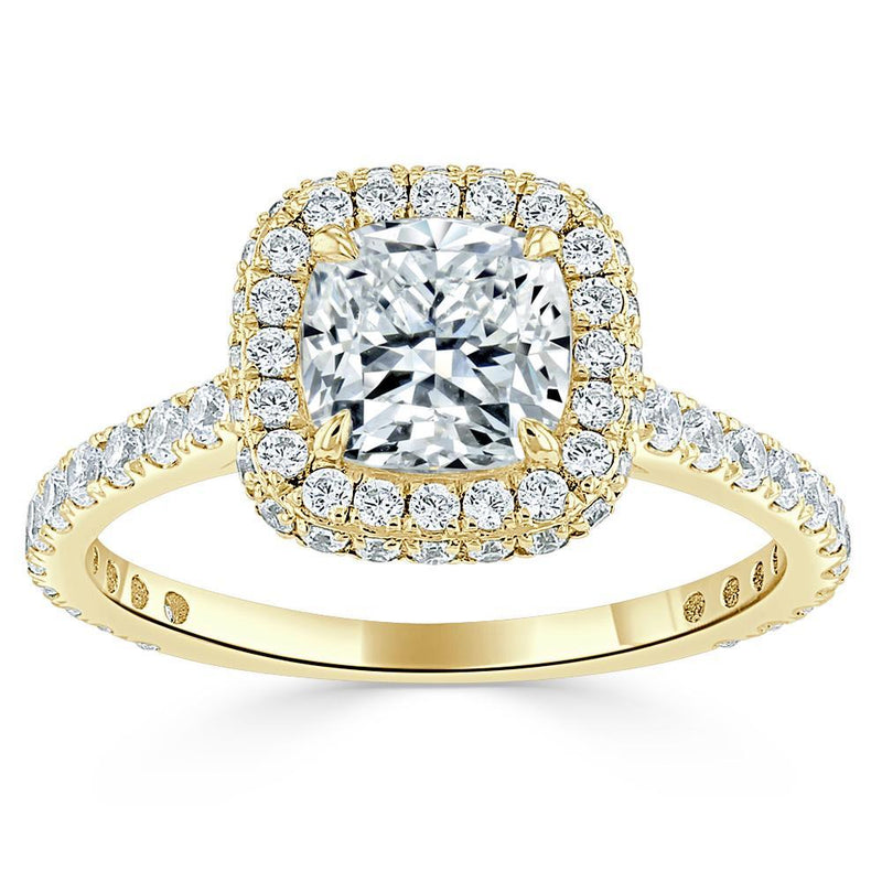 1.60ct  Cushion Cut Moissanite Halo Engagement Ring, Tiffany Style,  Available in White Gold, Platinum, Rose Gold or Yellow Gold