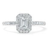 1.45ct  Emerald Cut Moissanite Engagement Ring, Classic Halo,  Available in White Gold, Platinum, Rose Gold or Yellow Gold