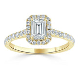 1.45ct  Emerald Cut Moissanite Engagement Ring, Classic Halo,  Available in White Gold, Platinum, Rose Gold or Yellow Gold