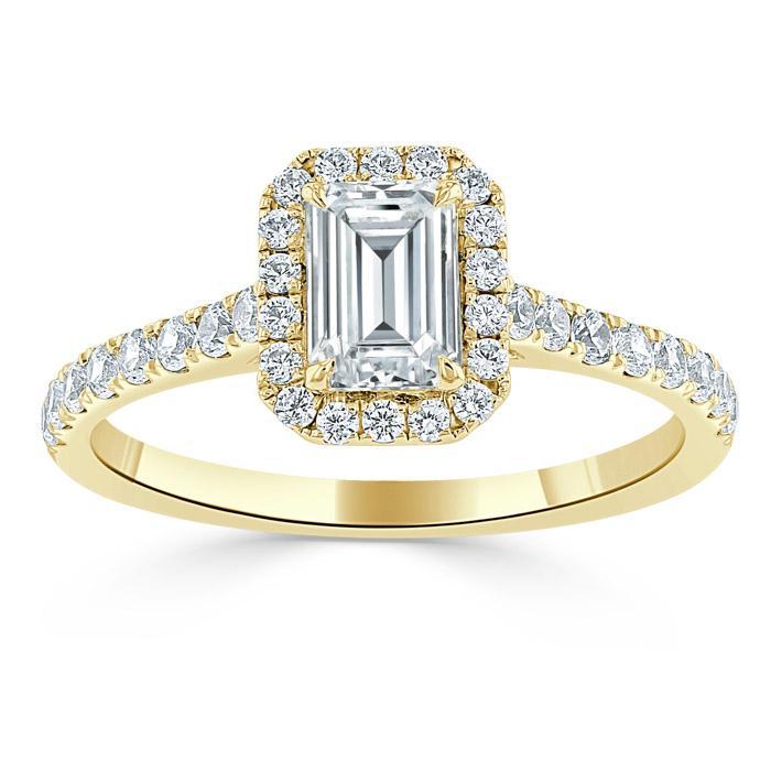Lab-Diamond Emerald Cut Engagement Ring, Classic Halo, Choose Your Stone Size and Metal