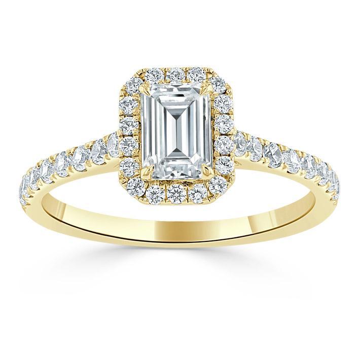 1.45ct  Emerald Cut Moissanite Engagement Ring, Classic Halo,  Available in White Gold, Platinum, Rose Gold or Yellow Gold