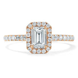 1.45ct  Emerald Cut Moissanite Engagement Ring, Classic Halo,  Available in White Gold, Platinum, Rose Gold or Yellow Gold