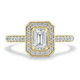 1.40ct  Emerald Cut Moissanite Engagement Ring, Classic Halo,  Available in White Gold, Platinum, Rose Gold or Yellow Gold