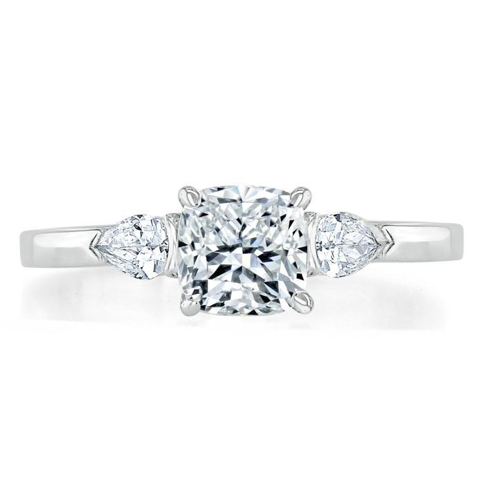 1.30ct  Cushion Cut Moissanite 3 stone Engagement Ring,  Available in White Gold, Platinum, Rose Gold or Yellow Gold