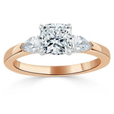 1.30ct  Cushion Cut Moissanite 3 stone Engagement Ring,  Available in White Gold, Platinum, Rose Gold or Yellow Gold