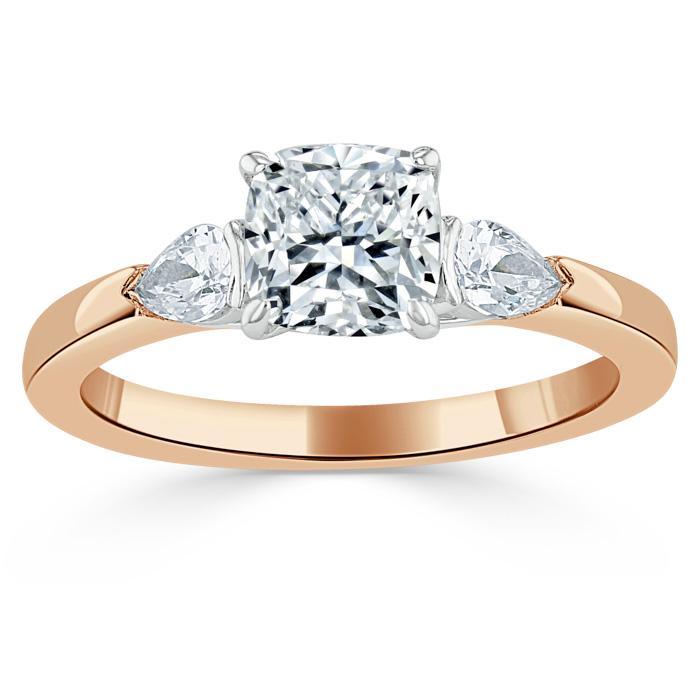 1.30ct  Cushion Cut Moissanite 3 stone Engagement Ring,  Available in White Gold, Platinum, Rose Gold or Yellow Gold