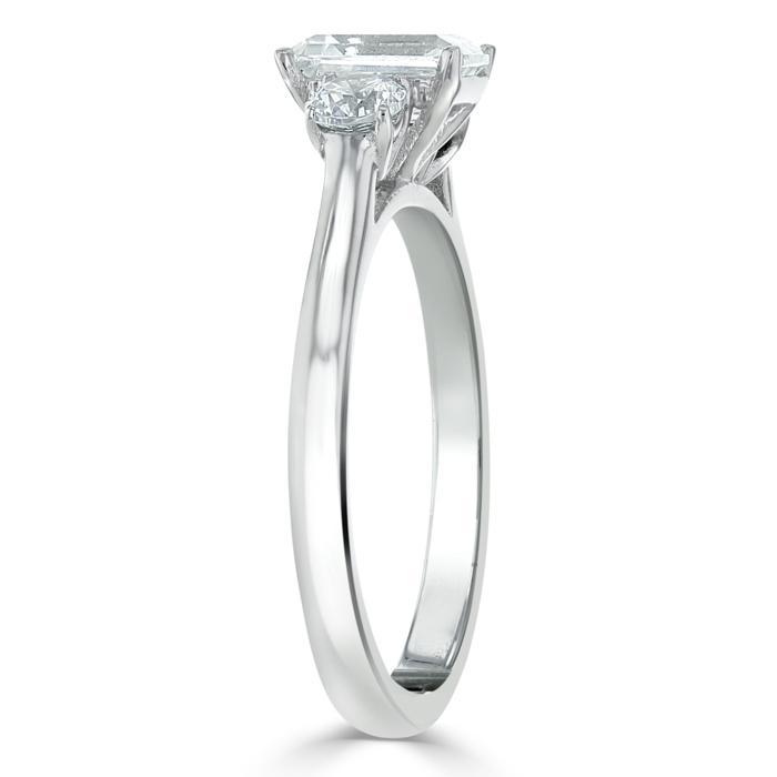 1.50ct Emerald Cut Moissanite Engagement Ring, Classic 3 Stone, Available in White Gold, Platinum, Rose Gold or Yellow Gold