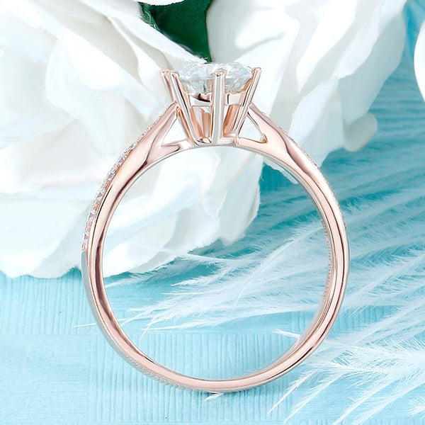 1.00ct Round Cut Moissanite, Classic Engagement Ring, Available in 14kt or 18kt Rose Gold