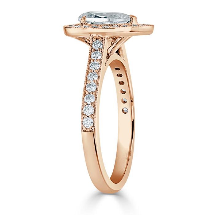 1.40ct Pear Cut Moissanite Engagement Ring, Classic Halo, Available in White Gold, Platinum, Rose Gold or Yellow Gold