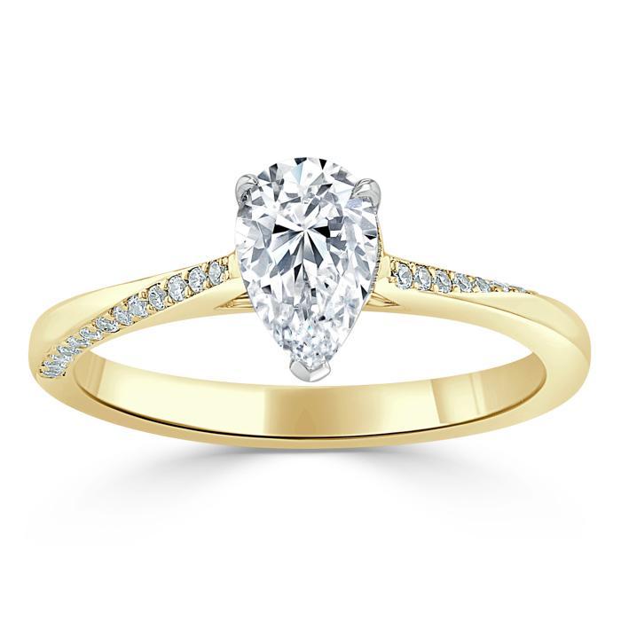 1.00ct Pear Cut Moissanite Engagement Ring, Classic Style, Available in White Gold, Platinum, Rose Gold or Yellow Gold