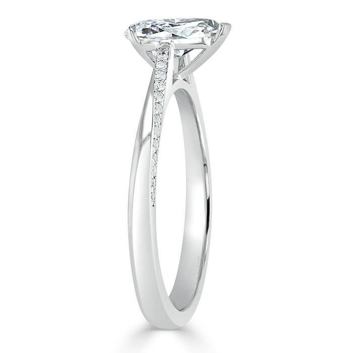 1.00ct Pear Cut Moissanite Engagement Ring, Classic Style, Available in White Gold, Platinum, Rose Gold or Yellow Gold