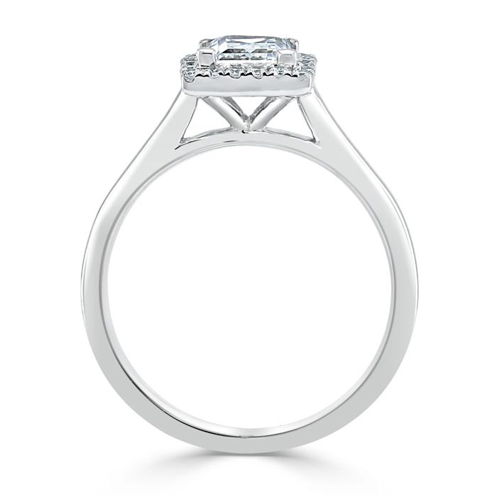 0.75ct Princess Cut Moissanite Halo Engagement Ring, Available in White Gold or Platinum