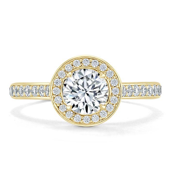 1.35ct  Round Cut Moissanite Halo Engagement Ring, Tiffany Style,  Available in White Gold, Platinum, Rose Gold or Yellow Gold